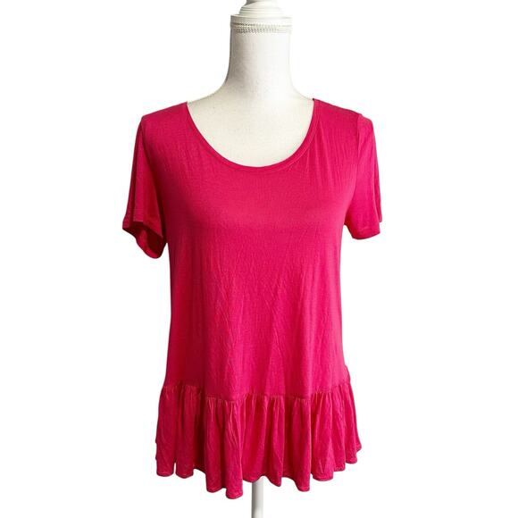 Hanro of Switzerland Womens Peplum Hem Top Short Sleeve Size Small Pink - Picture 1 of 5